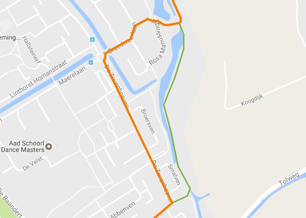 Fietspad richting Tolpad Optioneel: Het Tolpad doortrekken als vrijliggend fietspad langs de rand van