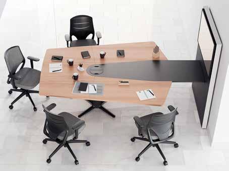 Met andere woorden: een multifunctionele ruimte die motiveert en sfeer uitademt. MEETING Ook voor meetings is het belangrijk dat men beschikt over functioneel meubilair.