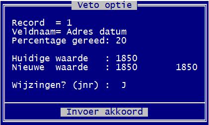 Druk F1 om die blanco lijn in te vullen met de Voorwaarde DAY$(Adres datum)="" AND Adres datum <> "" En noteer in de Omschrijving Personen met