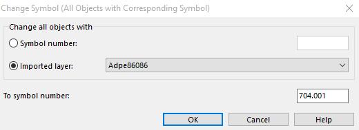 6 Ocad vraagt of we alle objecten in de laar Adpe86086 mogen vervangen door ons eigen gemaakt symbool 704.001. We klikken op Ok en de vlakken worden omtrekslijnen.