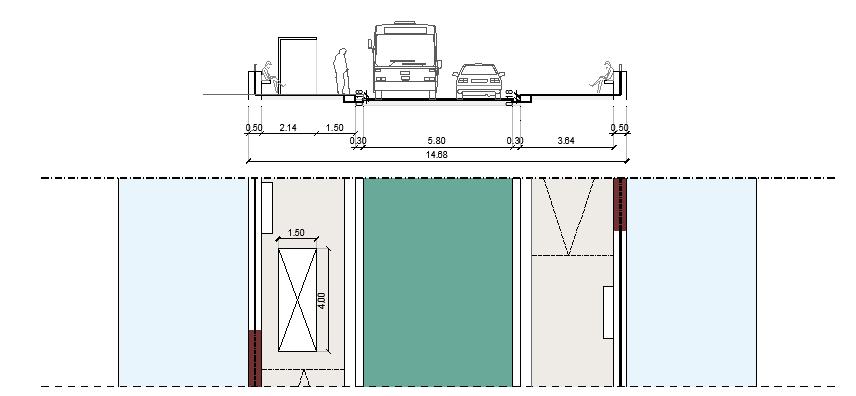 5. ONTWORPEN TOESTAND Sequentie 1: Binnen bebouwde kom (zone50) T.h.v. Melkaderbrug Kenmerken: Verkeerspoort; Rijweg in uitgewassen beton, breedte 5,80m excl.