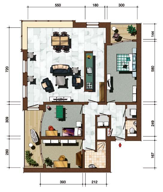 Plattegronden Type A Hortensialaan 12 en 14(s) De appartementen A bevinden zich op de begane grond. Dit appartement kenmerkt zich door een riante woonkamer van 53 m² met balkon en aansluitende keuken.