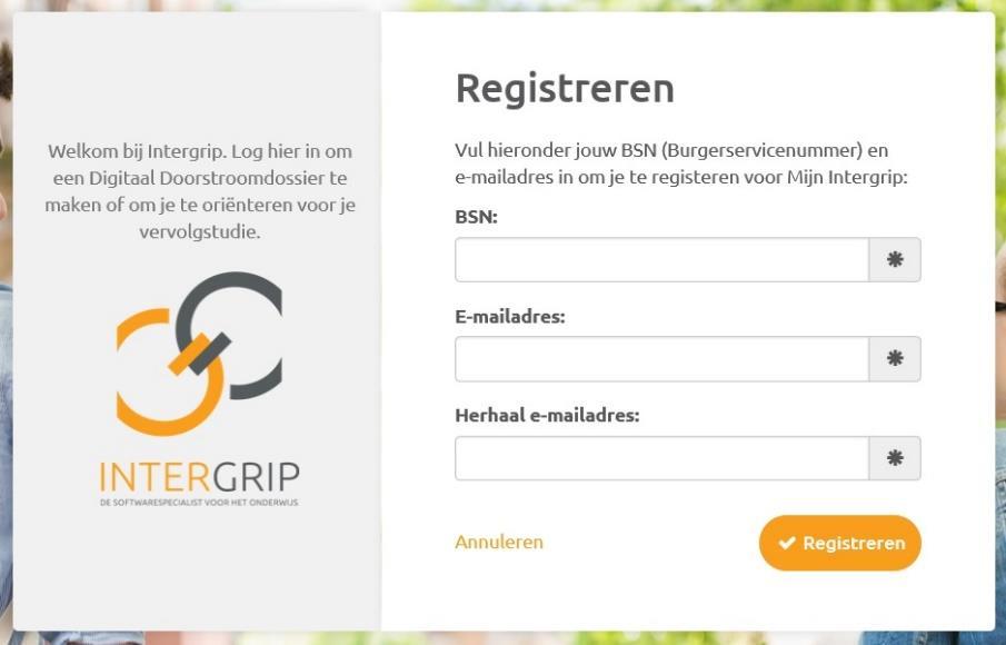 Leerlingportal mijn.intergrip.nl. Account aanmaken Alle leerling gegevens staan al in het systeem. Leerlingen moeten account activeren.