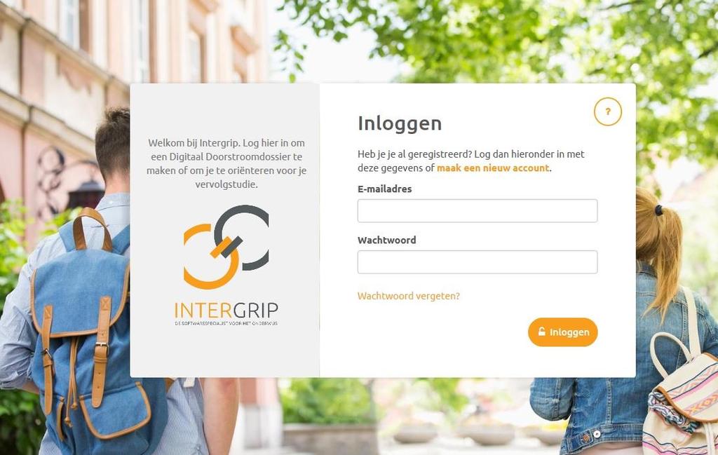 Leerlingportal mijn.intergrip.nl, inloggen Net als medewerkers kunnen leerlingen via één inlog de verschillende instrumenten bereiken.