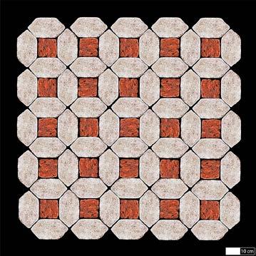 Afb. 1 Reconstructie van een Steinplattenboden met driehoekige vloerstenen van het Kelfkensbos (vgl. Kier 1970, 171: Muster 54). (foto: auteur) Afb.