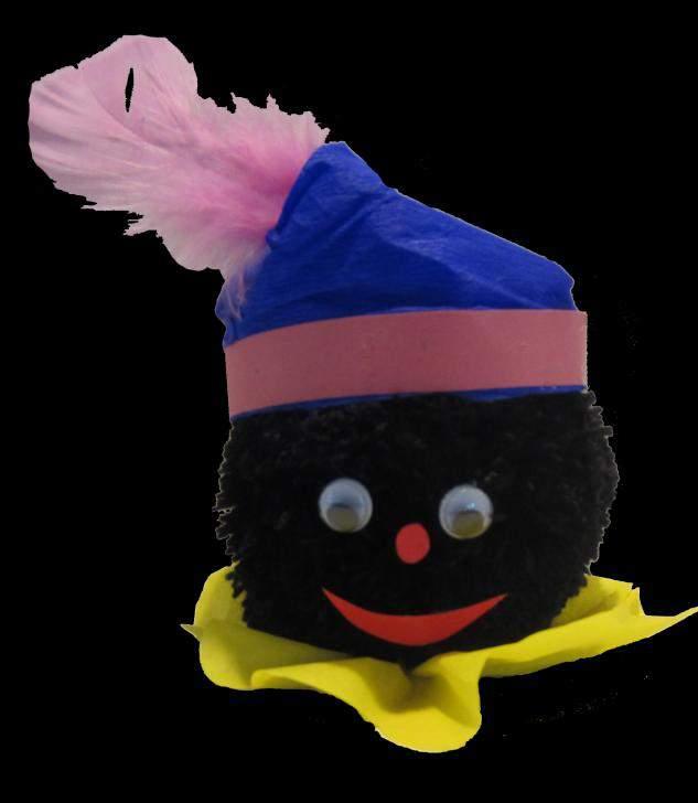 Knutselideeën 1. Zwarte Piet Met behulp van bijlage 1 maken de kinderen een zwarte pompoen, dit is het hoofd van Zwarte Piet. Op de pompoen plakken de kinderen twee wiebelogen, een neus en een mond.