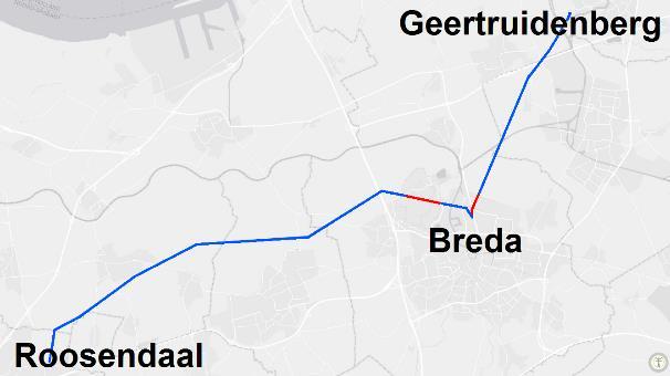 Paars scoort beter als we Breda buiten beschouwing laten (daar wordt sowieso verkabeld) De twee zuidelijke tracéalternatieven scoren op dit punt nog beter, maar niet als de vrij te spelen gevoelige