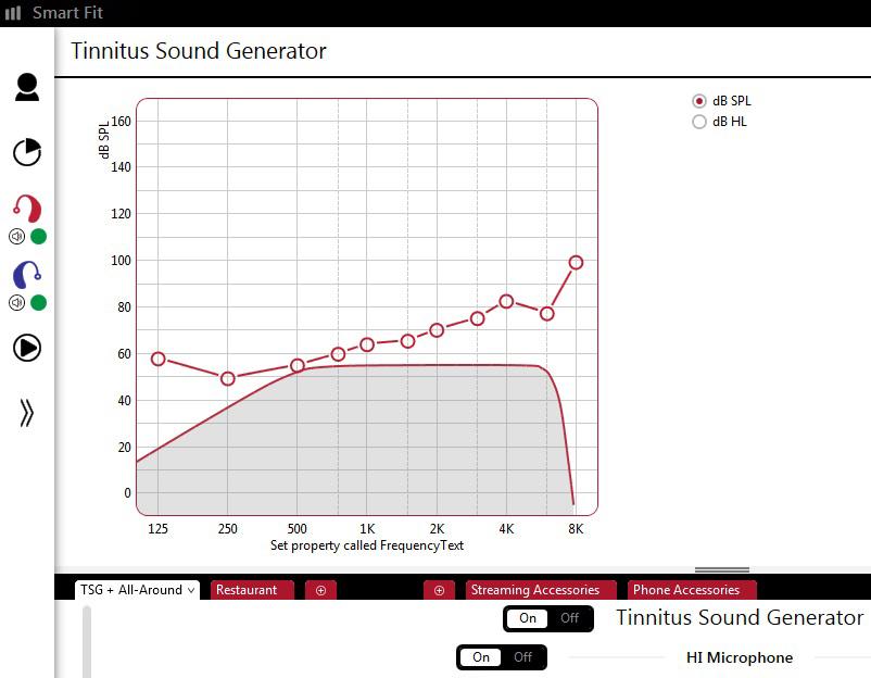 b. Alleen TSG Schakel als TSG ingeschakeld is, de HI-microfoon uit om de versterking te deactiveren. 2. TSG-volume Stel het volume van TSG in met de schuifbalk.