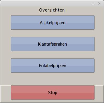 Extra Overzichten De geplande prijsaanpassing kan naar uw klanten worden gemaild. Door op de knop [overzichten] te drukken. Hier kunt u een overzicht maken nieuwe prijzen van de drie artikel groepen.