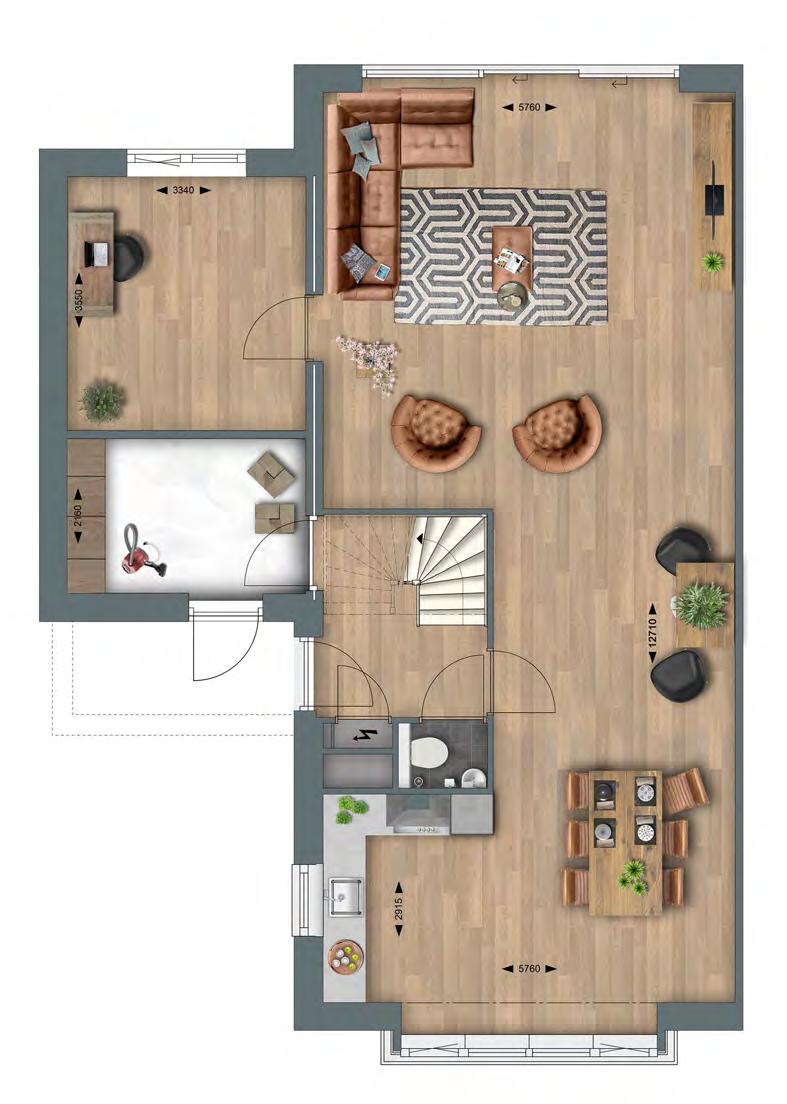 Opties, type D schaal 1:100 Schuifpui Tuinkamer Uitbouw begane