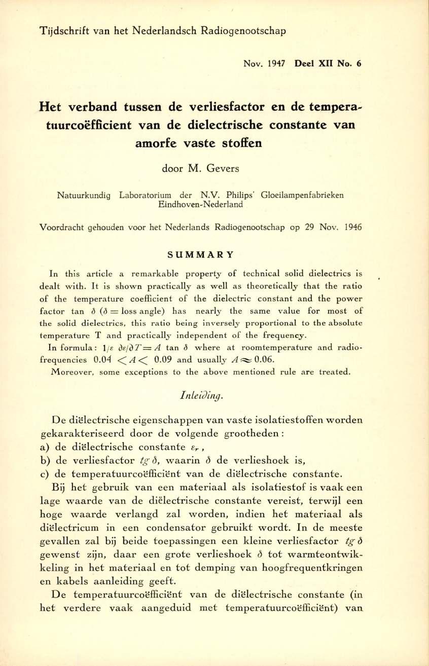 T ijdschrift van het N ederlandsch Radiogenootschap Nov. 1947 D eel XII N o.