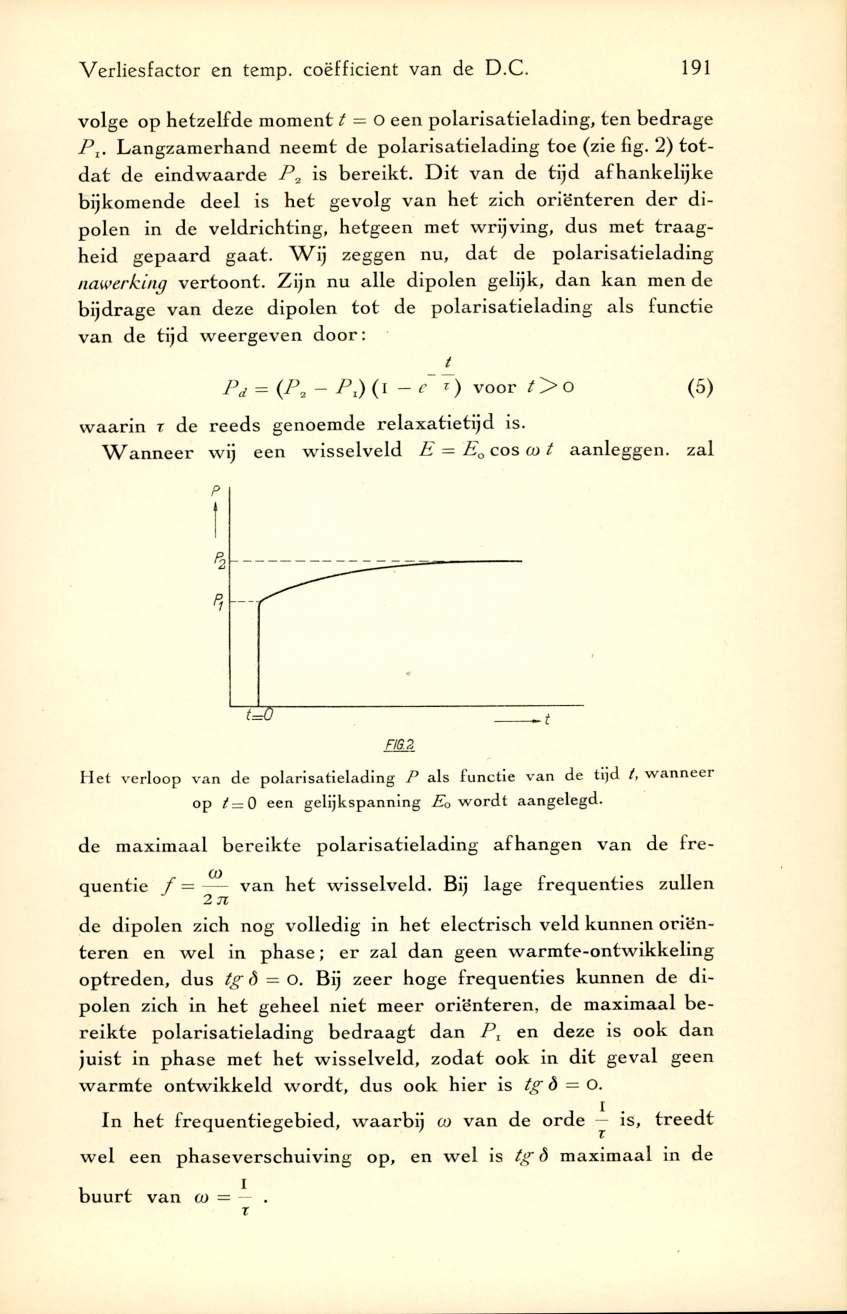 V erliesfactor en temp. coëfficiënt van de D.C. 191 volge op hetzelfde m om ent t O een p o la risa tiela d in g, ten b ed rag e P t.