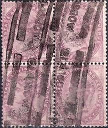 postzegels te vinden waarop de afstempeling slechts een hoek van het ontwerp raakte, waardoor het grootste deel van het zegelbeeld duidelijk zichtbaar bleef.