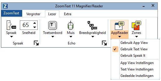Text View: De functie Text View binnen de ZoomText maakt het mogelijk om de tekstbreedte aan te passen, zodat er geen tekst links of rechts buiten het beeld valt en er enkel van boven naar beneden