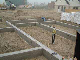 Voor normale woningbouw is de aanlegbreedte ± 2,5 of 3 X de breedte van de spouwmuur, dat is ± 700 a 800 mm. Het beton in de bekisting mag niet rechtstreeks op de grond aangebracht worden.