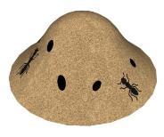 S01-026 3D Ant hill - small 150 30% Beige + 30% Bruin + 30% Aardegeel (Zwart ants + 120 cm, height = 60 cm pipes) S01-027 3D Head of crocodile 85 size 120 x75cm, height 33cm kleuren: Signaalgroen +
