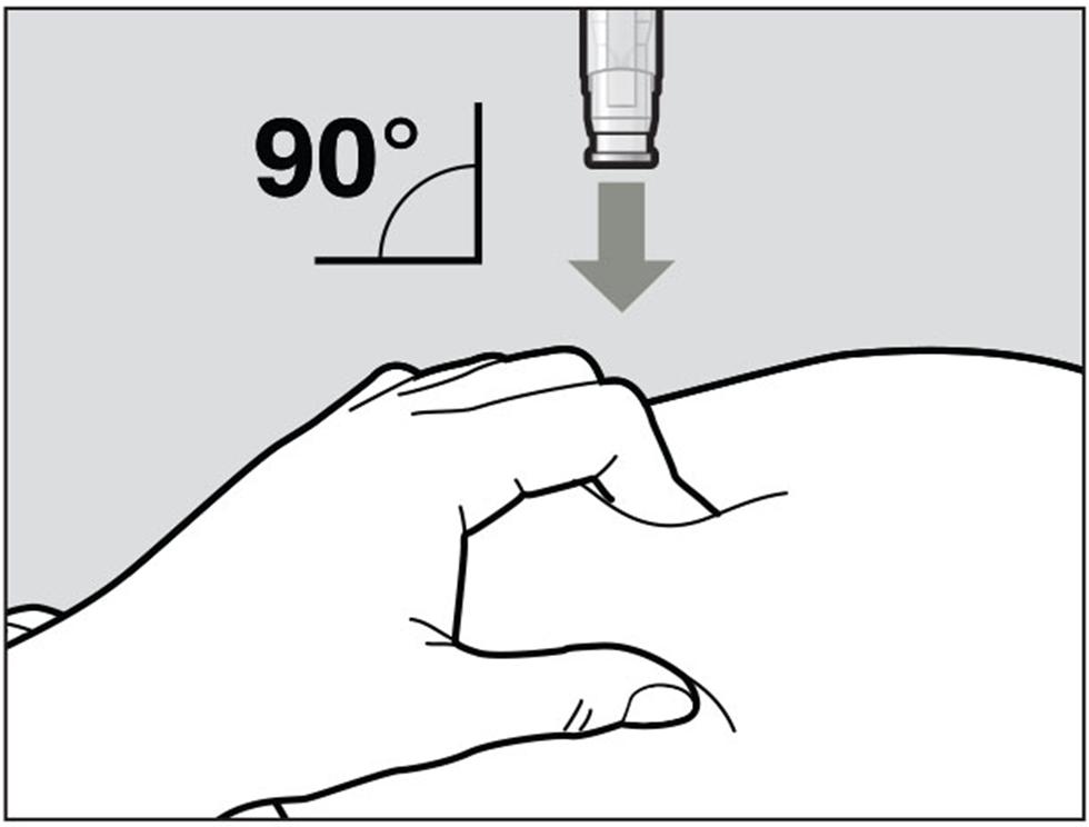 Om te ontgrendelen, druk de voorgevulde pen stevig tegen de huidplooi totdat de naaldkap helemaal is ingedrukt (zie figuur 1). Figuur I Blijf de naaldkap ingedrukt houden.