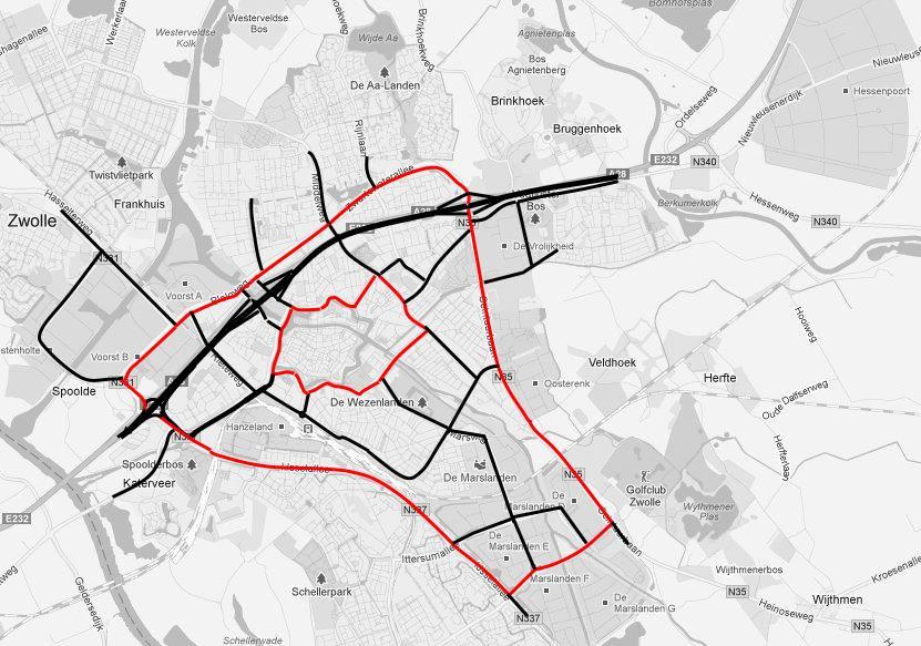 Afbeelding 1 Studiegebied DVM Zwolle 2.3 Tijdhorizon De DVM-visie geeft aan hoe de gemeente het verkeer wil sturen in de komende jaren, gegeven de huidige situatie.