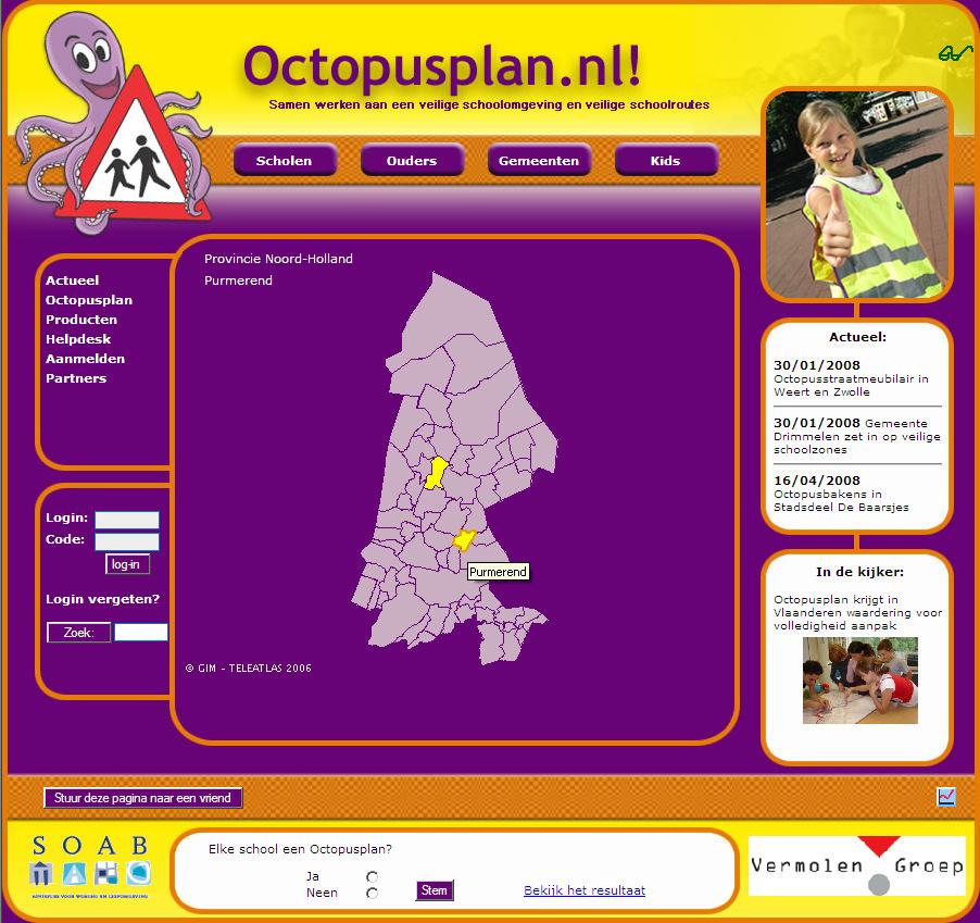 Inleiding Octopusplan Brede School De Kraal De gemeenteraad van Purmerend heeft in 2003 besloten om een integrale aanpak te hanteren voor de verkeersveiligheid rond scholen.