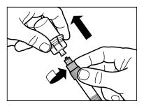 Opmerking: het is normaal als de staaf van de zuiger naar boven beweegt, aangezien er een lichte overdruk in de injectieflacon aanwezig kan zijn.