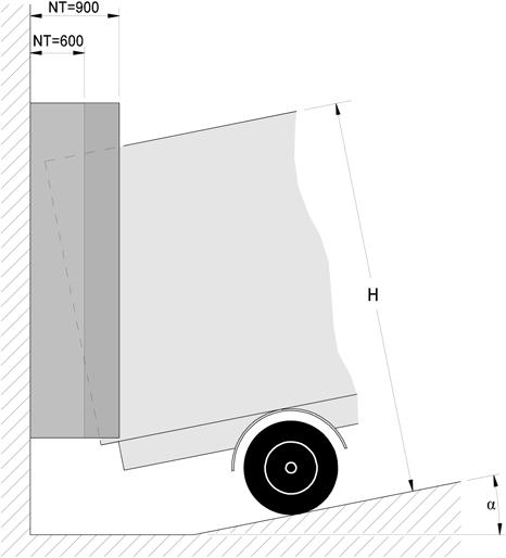 1 Installatiehoogte De installatiehoogte [MH] moet minimaal 250 mm hoger zijn dan de vrachtwagen [H] zodat de druk op het bovenste deel van de shelter niet te hoog wordt en om schade of een slechte