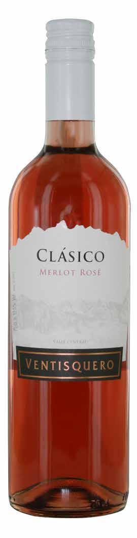 Ventisquero Clásico Merlot Rose Een frisse en fruitige rosé met een fijne rode kleur van aardbeien.