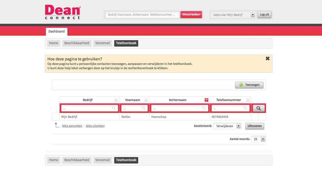 Het volgende pop-up scherm verschijnt: 3. 2. 4. 3. Vul de volgende velden in: Bedrijf: de naam van het bedrijf. Voornaam: de voornaam van de contactpersoon.