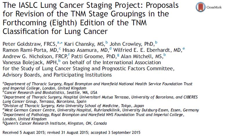 in the forthcoming (eighth) edition of the TNM classification for lung cancer.