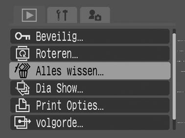 Alle beelden wissen Gewiste beelden kunnen niet worden hersteld. Denk daarom goed na voordat u een beeldbestand wist.