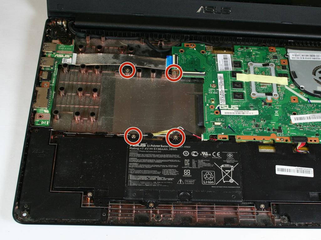 Asus X502C-RB01 Netwerkkaartvervanging Stap 7 Verwijder de vier 5 mm schroeven