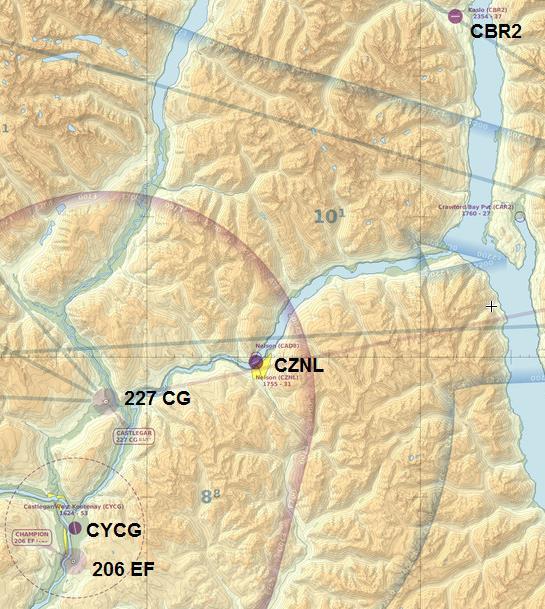 3 VFR 1: van Nelson naar Kaslo (CZNL CBR2) v.v. De visuele vlucht gaat van Nelson CZNL naar Kaslo CBR2. Vertrek op Nelson van baan 03.
