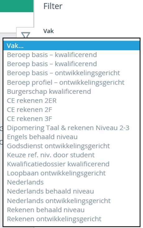 Met het filter onder het tabblad Absentie en