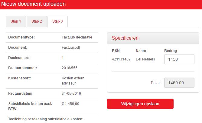 7.2.3.1.3 Stap 3 Als alle documenten zijn geüpload zijn de Externe kosten COMPLEET.