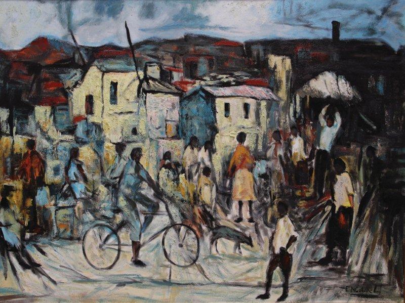 FIGUUR 1b: Ephraim Ngatane, Township Scene with Dog and Bicycle