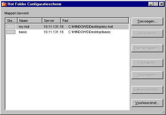8-3 Het configuratiescherm van Hot Folder gebruiken Het configuratiescherm van Hot Folder gebruiken De toepassing Hot Folder controleert de Hot Folders op uw computer voortdurende op nieuwe taken.