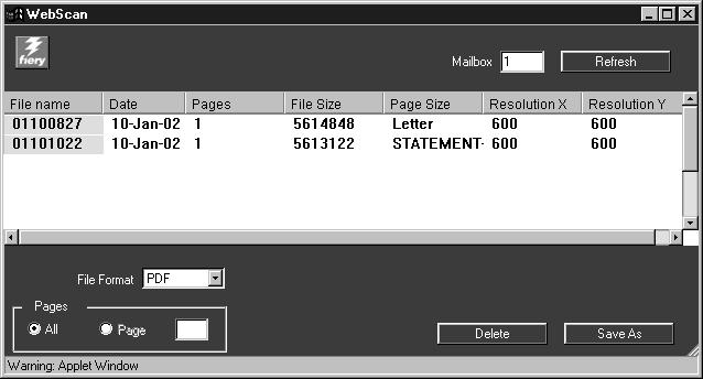 6-12 Scannen 4. Selecteer het bestand dat u wilt openen. 5. Kies PDF, TIFF of JPEG in het menu File Format (Bestandsindeling).