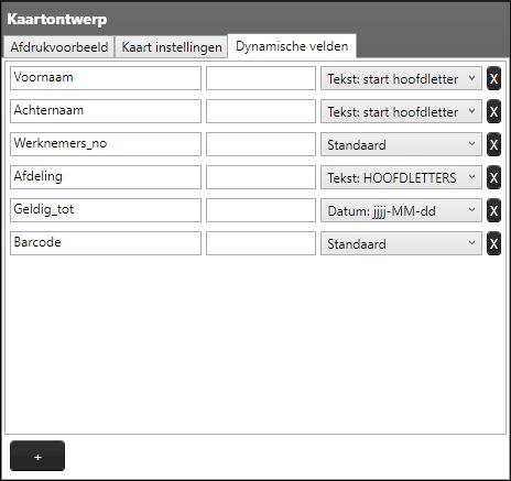 Dynamische velden Met de tab voor Dynamische velden kunt uw een lijst van dynamische velden generen voor uw ontwerp.