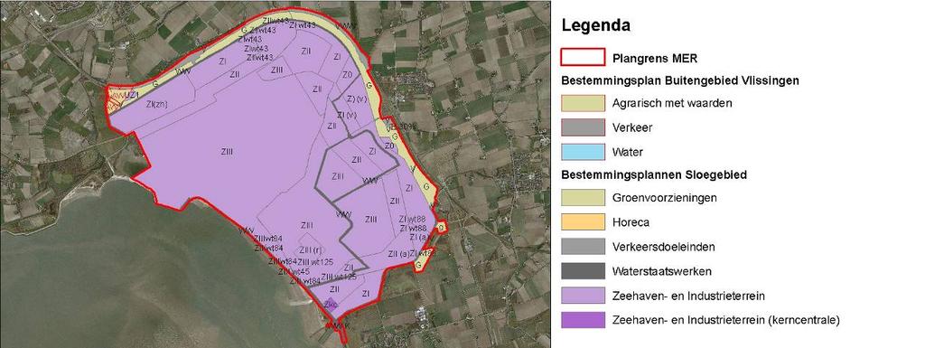 Figuur 2.2: Bestemmingen plangebied MER conform vigerende bestemmingsplannen Tabel 2.