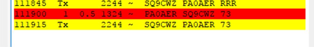 Met succes, 3. om 11:18:00 h reageert SQ9CWZ met de QTH locator JO90 en zijn rapport aan mij, 1 db boven de ruis. 4.