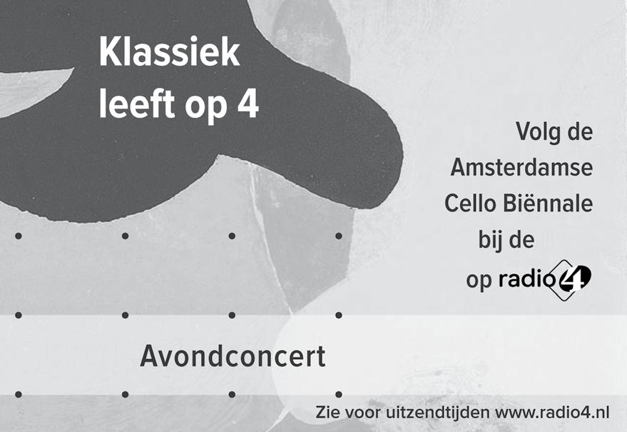 Amsterdamse Cello Biënnale in beeld en geluid Media-partner van de Biënnale is de KRO. De KRO zendt een groot aantal concerten uit waaronder een aantal rechtstreeks.
