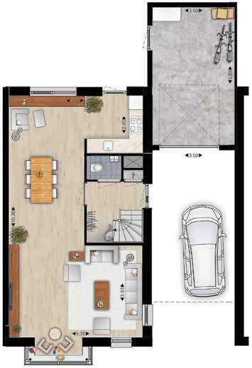 Ook deze woning is met duurzame energie uitgerust en volledig gasloos. De begane grond wordt verwarmd met vloerverwarming.