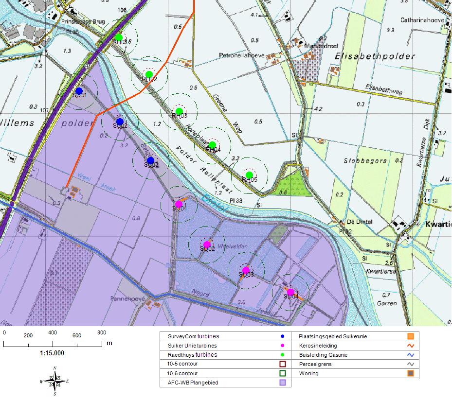 80 Figuur 11.1: De positie van de grote rotorklasse turbines. De locatie van de turbines van Suiker Unie zijn in het paars aangegeven.