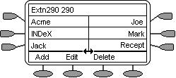 Verkorte kiesnummers Overzicht verkorte kiesnummers De 5610 kan maximaal 48 persoonlijke verkorte kiesnummers opslaan, die u kunt gebruiken door SpDial op het display te kiezen.