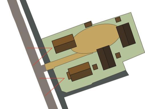 Bebouwingsclusters met woningen en/of andere bebouwing in de tweede lijn komen vaker voor in deze omgeving.