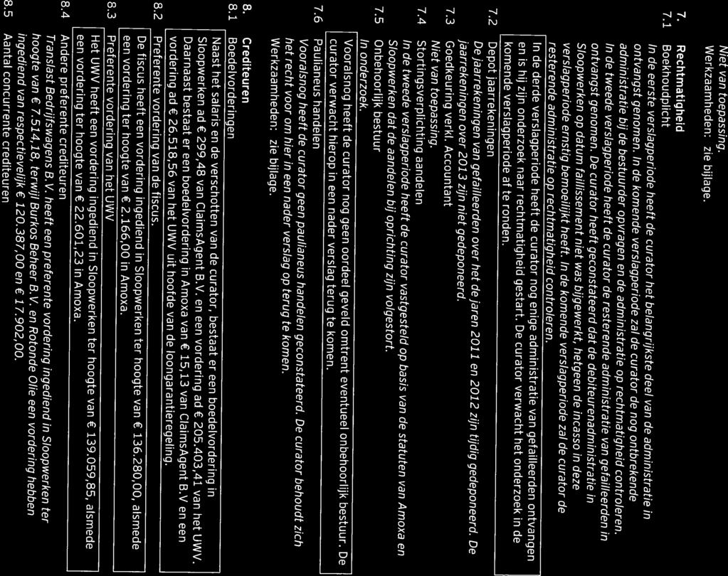 Nie van oepassing. 7. Rechmaigheid 7.1 Boekhoudplich In de eerse verslagperiode heef de curaor he belangrijkse deel van de adminisraie in onvangs genomen.