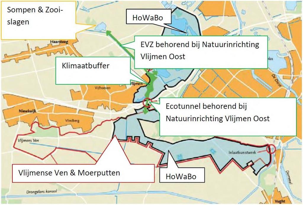 3.4.4 Ecologische inrichting Natuurinrichting Vlijmen-Oost De klimaatbuffer verbindt op zijn beurt het hoogwaterbergingsgebied rondom het Engelermeer met het hoogwaterbergingsgebied rondom het