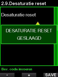 Wanneer de pincode juist is ingevoerd en bevestigd met een druk op de knop SAVE, is de reststikstoftijd gereset en wordt het volgende scherm getoond. berekend.