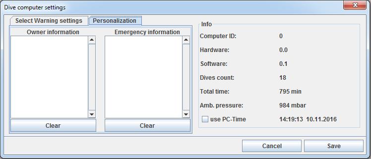 computer bekijken Selecteer Extras -> Read dive computer settings [Extra