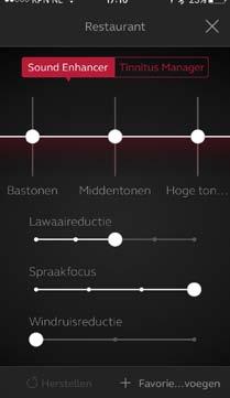 U krijgt toegang tot Sound Enhancer via de onderkant van het startscherm. Hier ziet u alle functies van de Sound Enhancer.