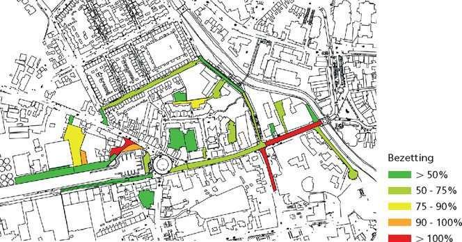 Figuur 12: Bezettingsgraden in grafiek Figuur 13: Bezettingsgraden in kaart d Waarde van de resultaten De verkregen gegevens geven een goede indicatie van het aantal geparkeerde voertuigen en van de
